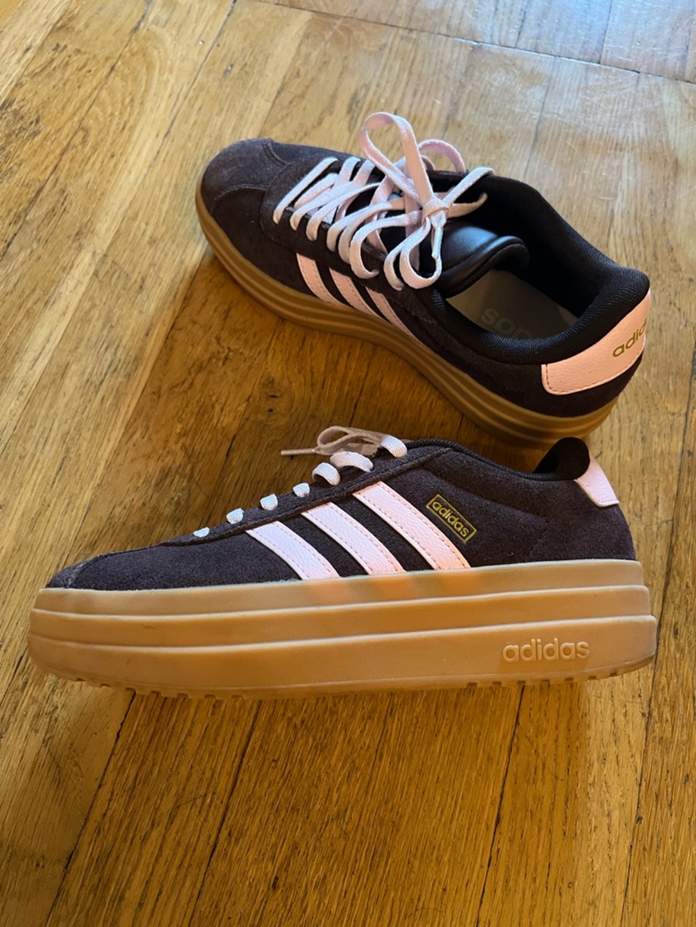 adidas Platform Sneakers in Brown with Light Pink Stripes